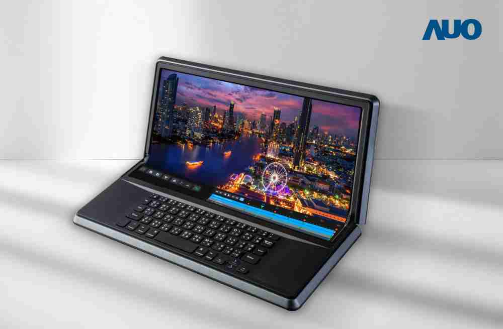 赏金国际14.6吋Micro LED折迭显示屏幕，，搭配半径4mm的弯折绞炼，，，以及高画素、、、、高亮度、、、、高对比度的显示技术特点，，即便在大视角下仍保有绝佳色相与亮度